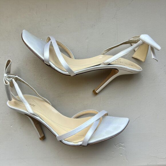 Kate Spade Ivory Satin Heeled Sandal Shoes w/ Bow on Slingback Women’s Size 8.5 - Picture 1 of 16